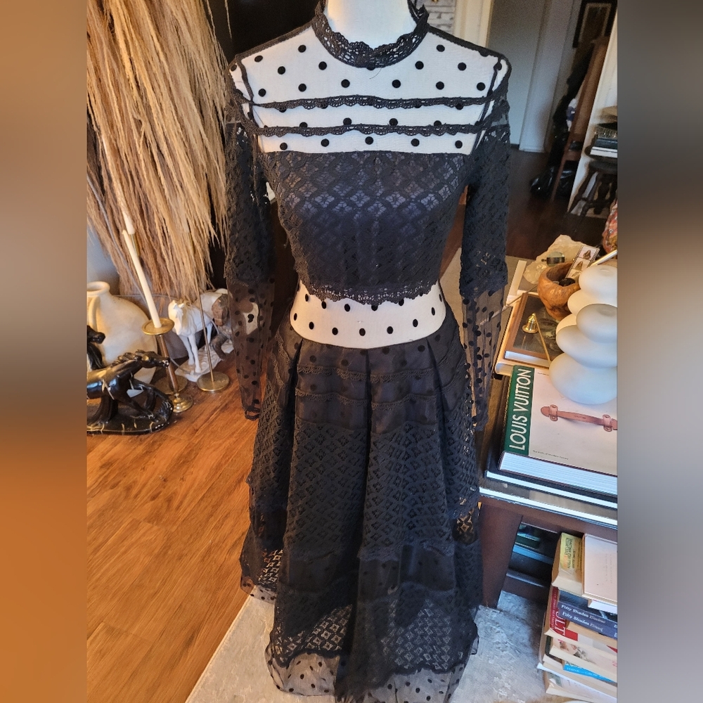 Gothic Polka Dot Black Lace Dress